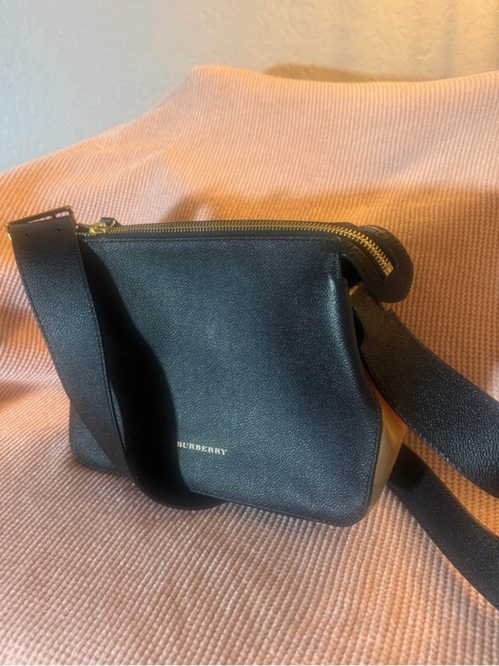 Burberry Black Pebbled Leather Crossbody with Gold Hardware